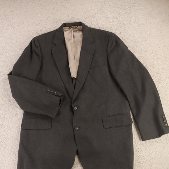 VINTAGE Hopsack Jacket XL Gray‎ Wool Polyester Blazer 1/4 Lined Made in USA 46R